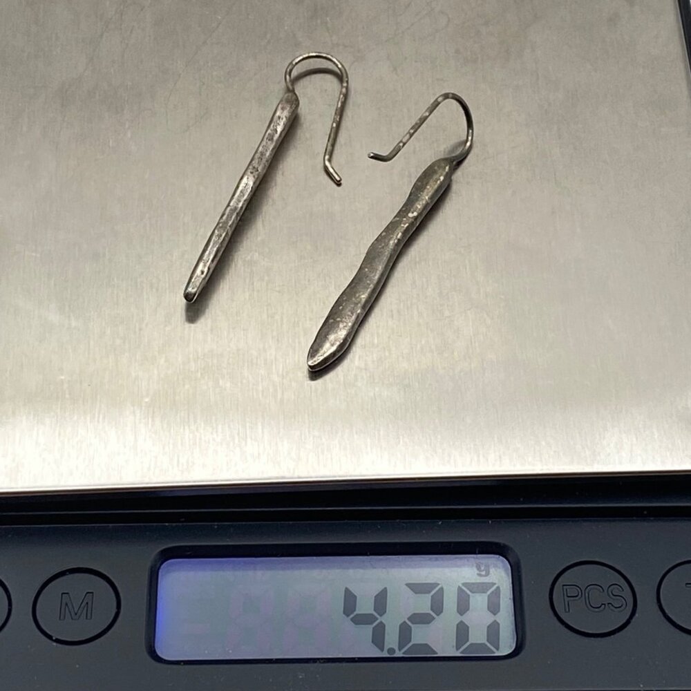 Vintage Rustic 925 Silver Drop Earrings 1.75" 4.2g Matchstick Unisex Tested Boho - Picture 4 of 8
